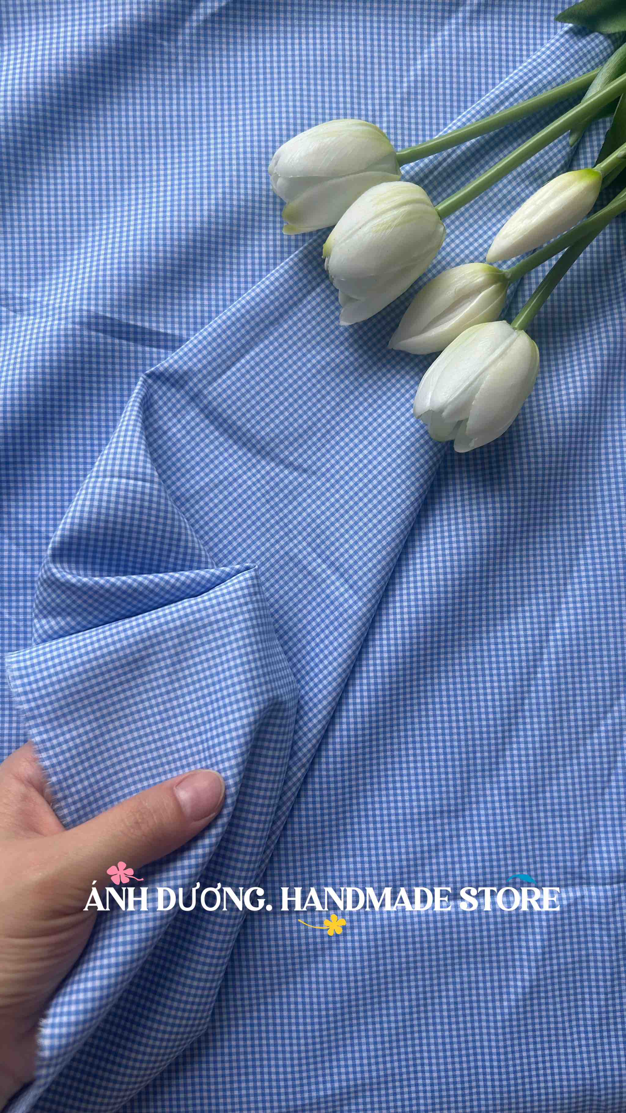 Vải cotton (SLx0.5m khổ 1.4m) kate caro in hình rõ nét, màu sắc rực rỡ, thấm hút tốt.