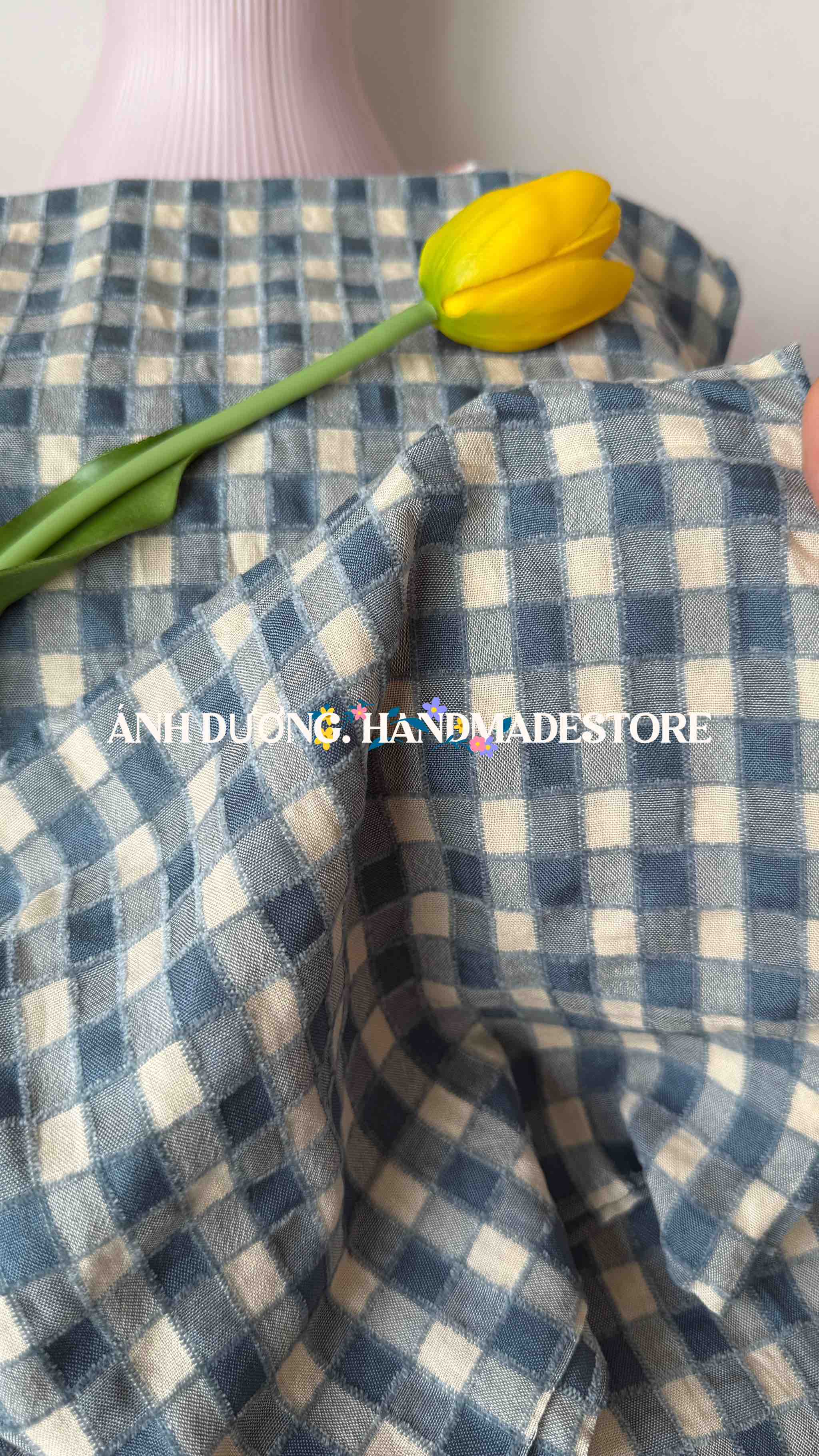 Vải cotton nhung (SLx0.5m khổ 1.5m) caro 8li, cotton thô thoáng khí và dễ chịu