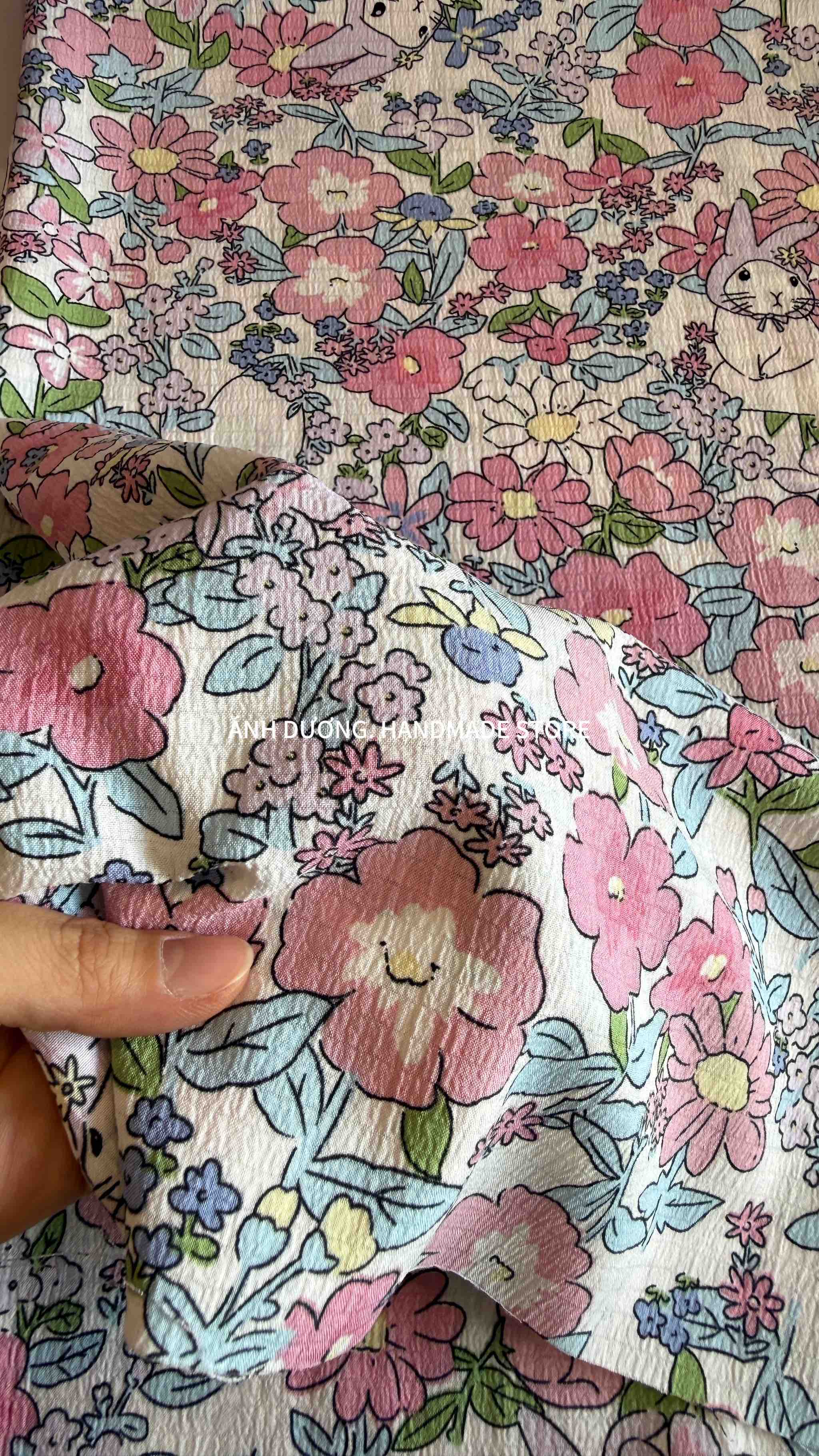 Vải xốp gạo (SLx0.5m khổ 1.5m) in hình dễ thương gấu, loopy, dâu, thỏ, nơ, kitty....