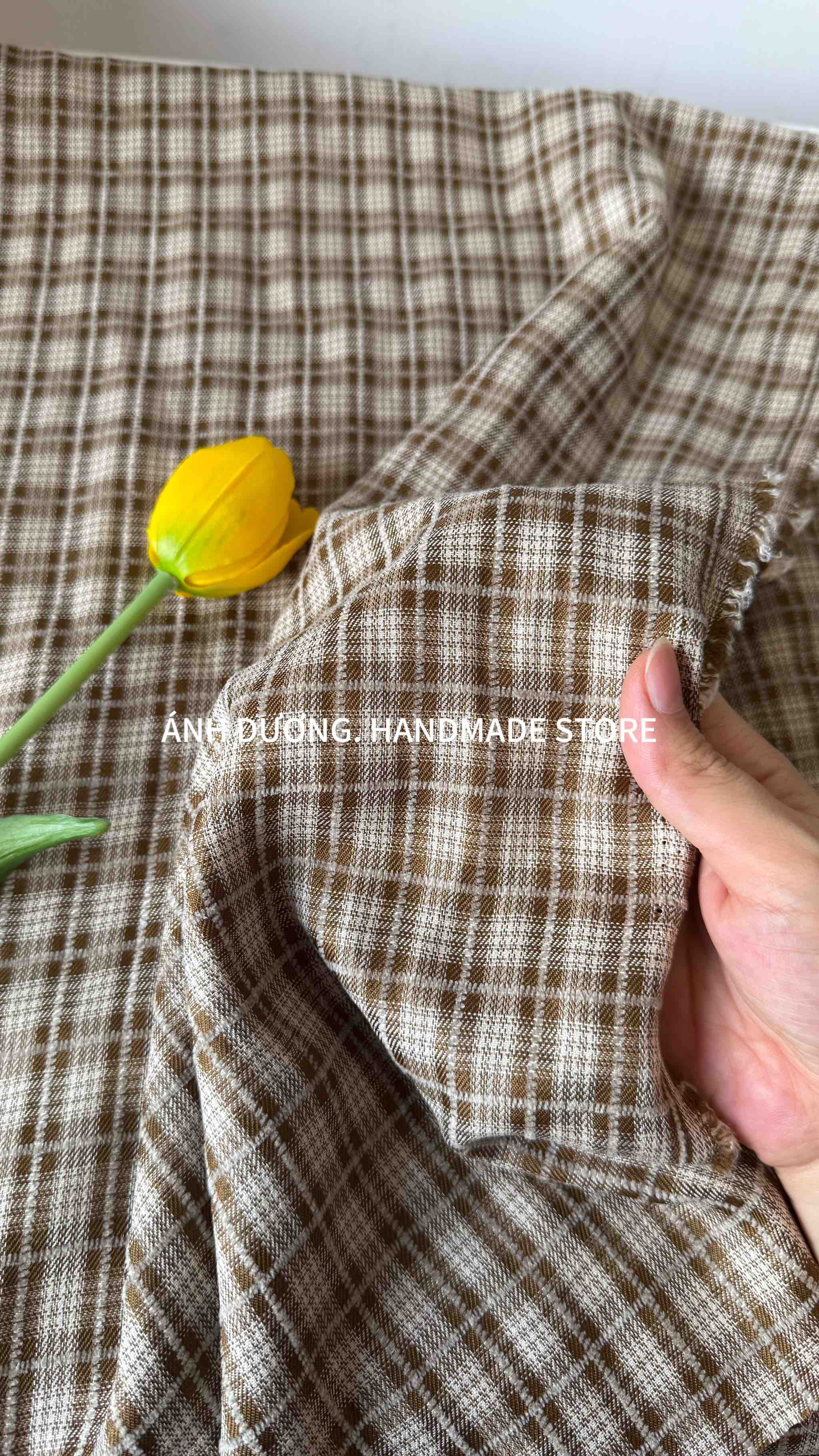 Vải Cotton caro nhung ô chữ nhật - may bộ, quần suông, áo khoác, đầm, decor (dài 1m, khổ 1m5, vải cắt liền)