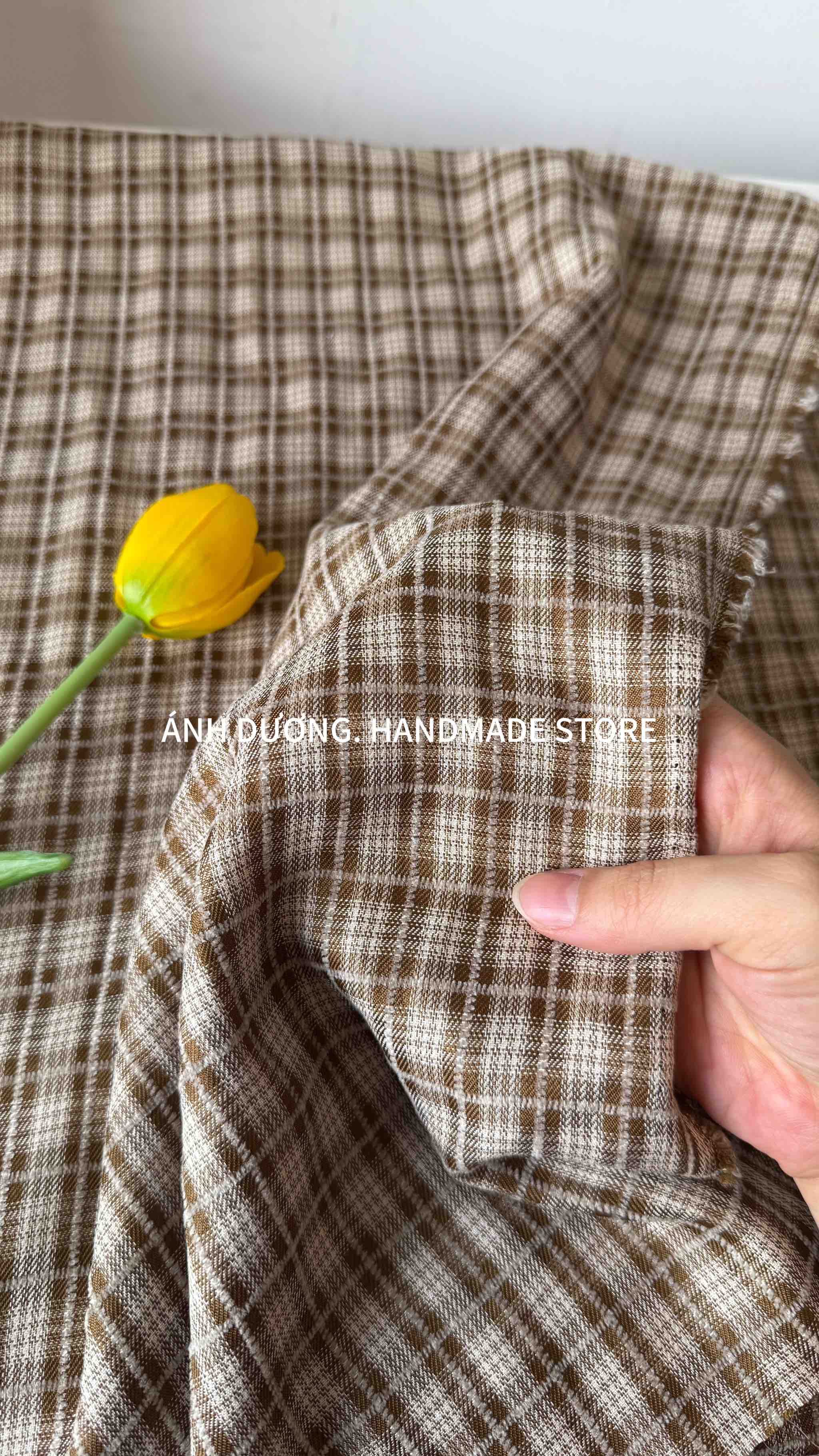 Vải Cotton caro nhung ô chữ nhật - may bộ, quần suông, áo khoác, đầm, decor (dài 1m, khổ 1m5, vải cắt liền)