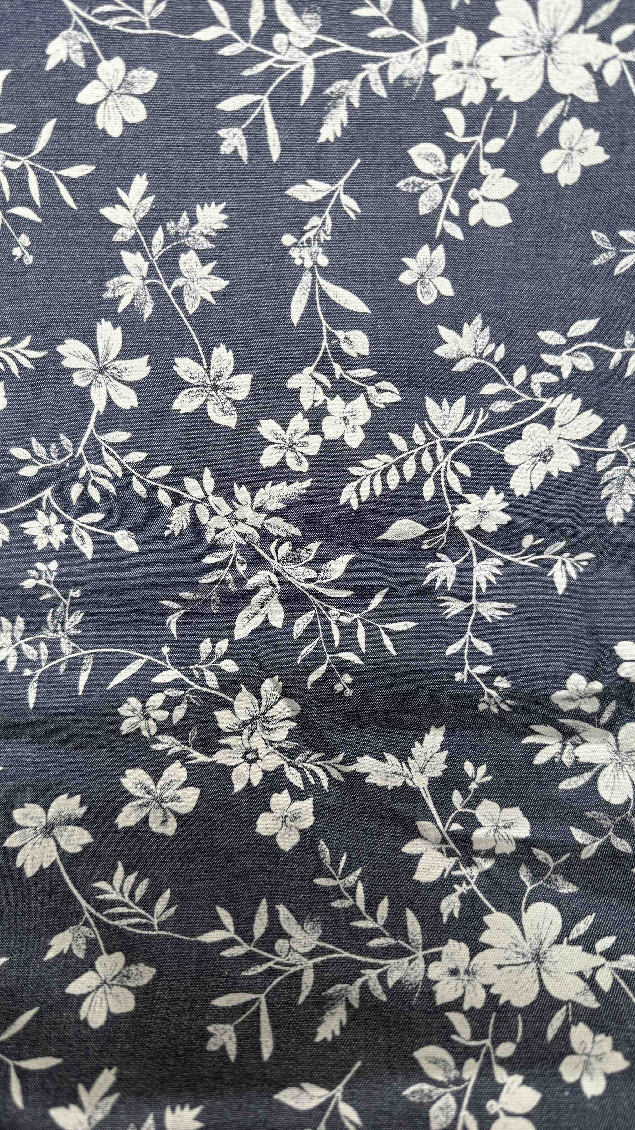 Vải Thô cotton denim in hoa - may bộ, đầm, decor, handmade (dài 1m, khổ 1m45, vải cắt liền)