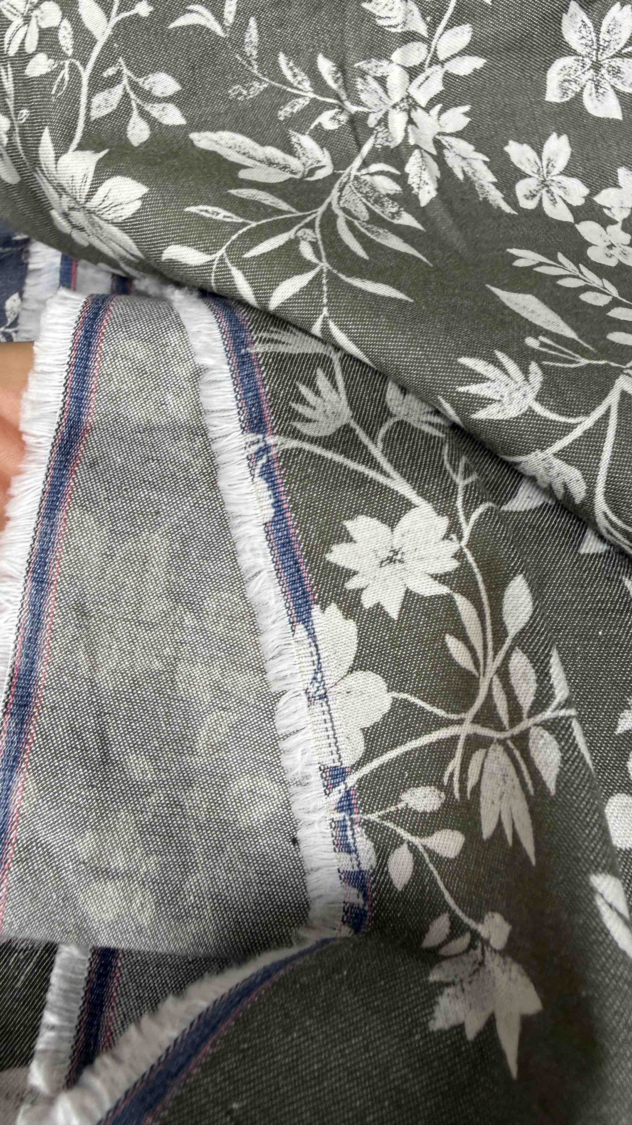 Vải Thô cotton denim in hoa - may bộ, đầm, decor, handmade (dài 1m, khổ 1m45, vải cắt liền)