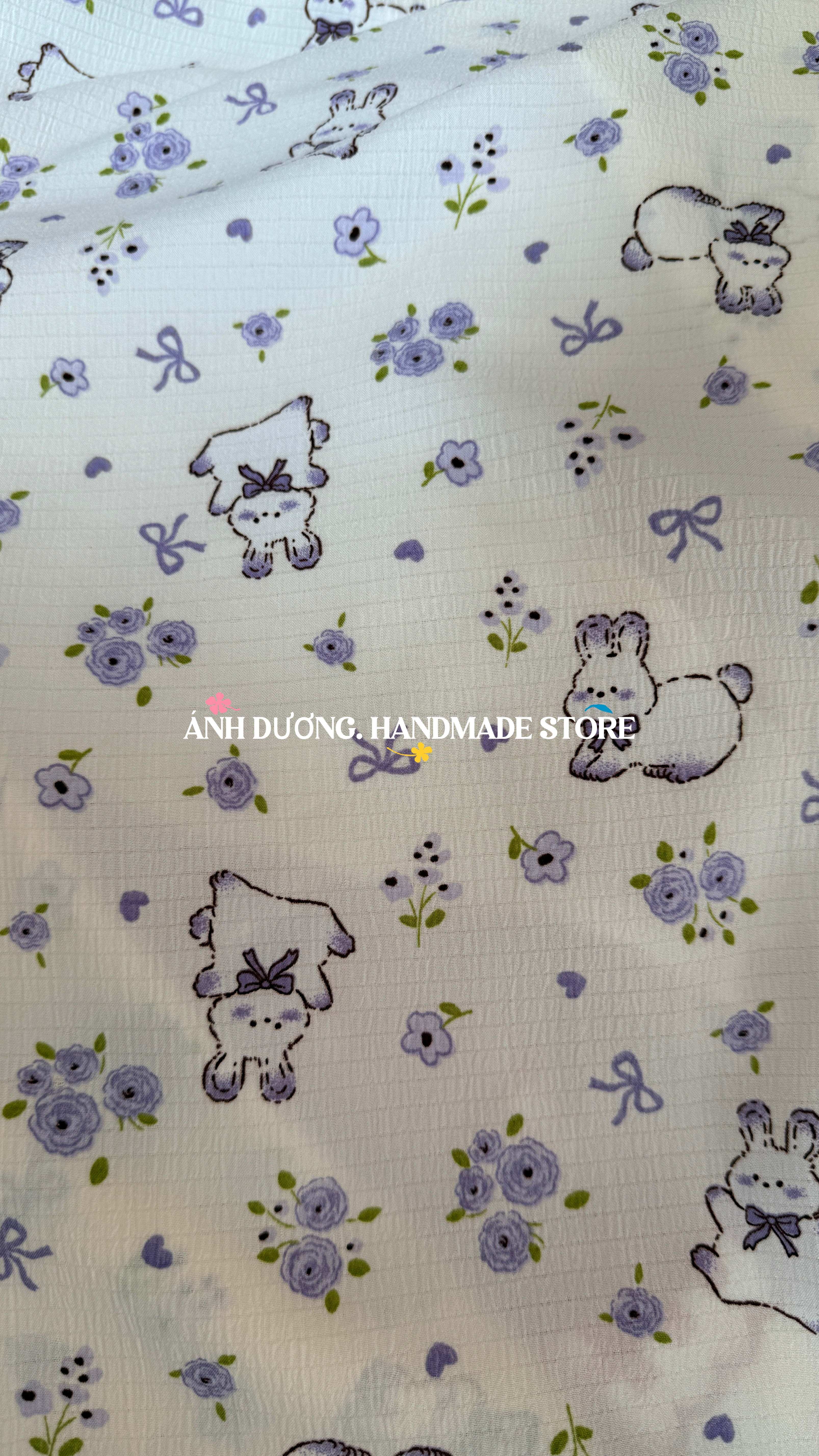Vải xốp gạo (SLx0.5m khổ 1.5m) in hình dễ thương gấu, loopy, dâu, thỏ, nơ, kitty....
