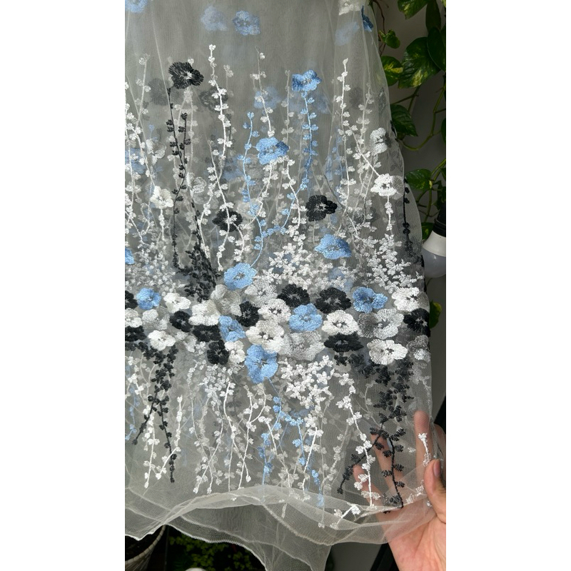 Vải lưới (SLx0.5m khổ 1.3m) thêu bông chân nhiều màu