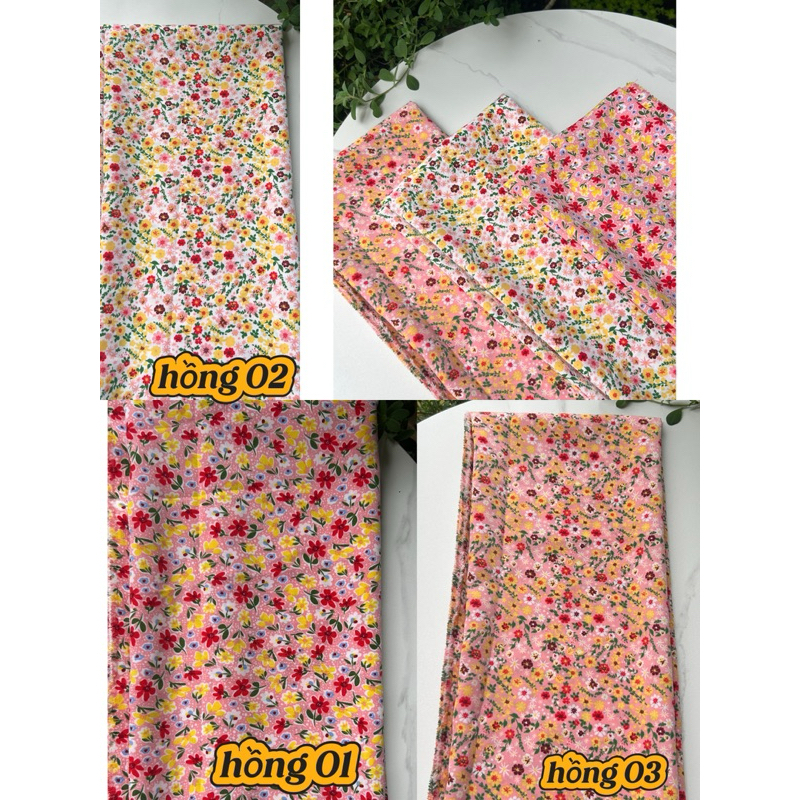 Vải Lụa 100D (SLx0.5m khổ 1.5m) lụa Nhật, hoa nhí tông đỏ hồng
