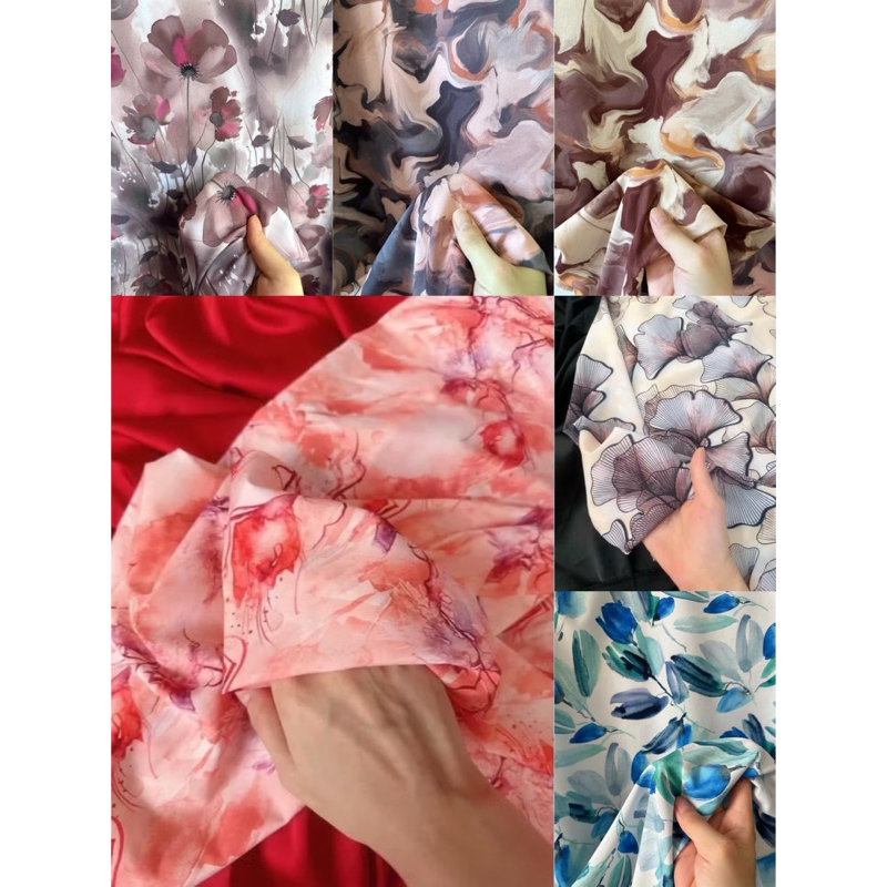 Vải lụa Thanh mai in hoa co dãn chiều, khúc 2*1.5m. (Vải khúc cắt sẵn)