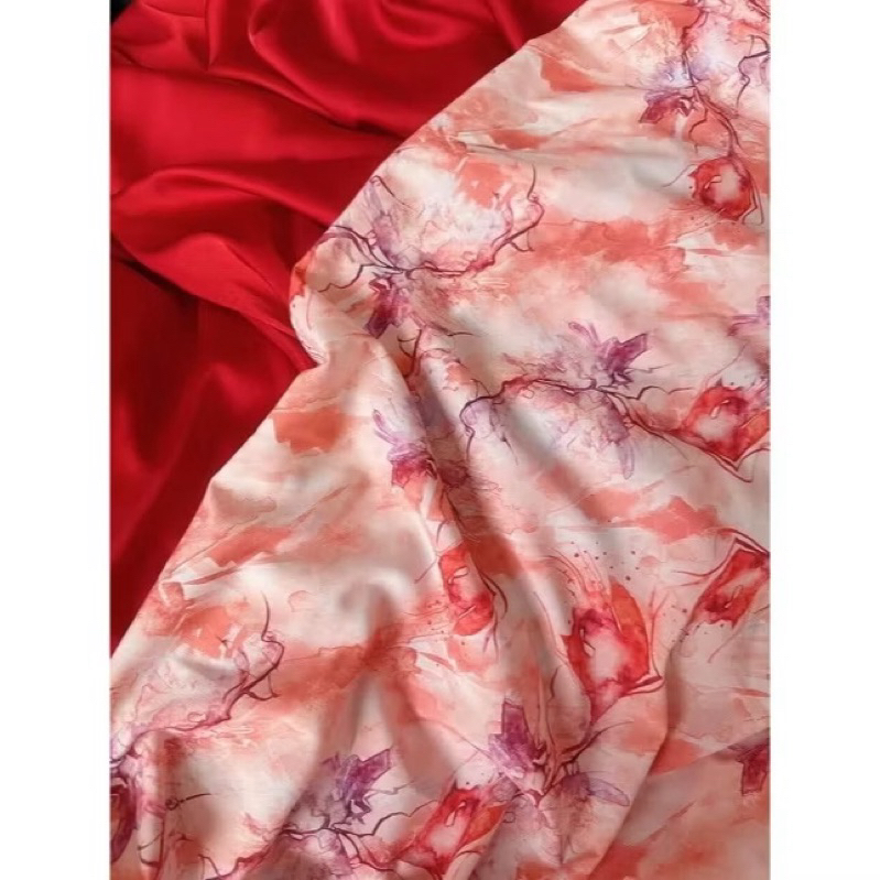 Vải lụa Thanh mai in hoa co dãn chiều, khúc 2*1.5m. (Vải khúc cắt sẵn)