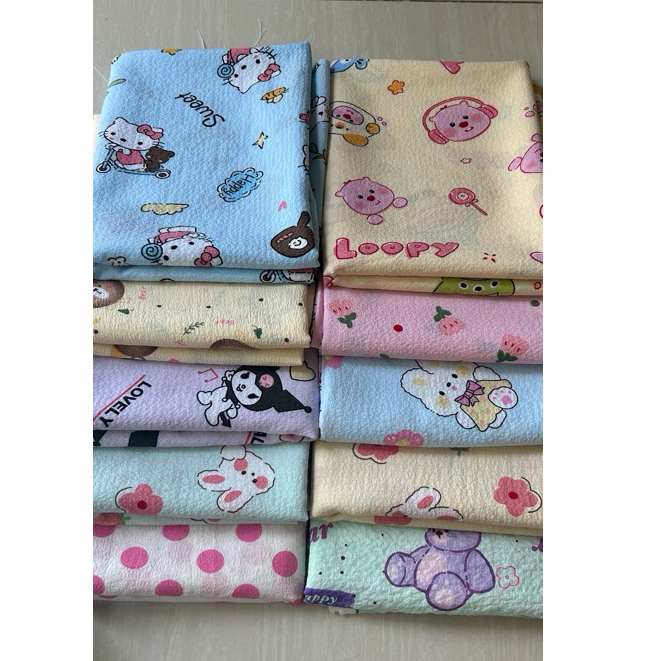 Vải xốp gạo (SLx0.5m khổ 1.5m) in hình dễ thương gấu, loopy, dâu, thỏ, nơ, kitty....