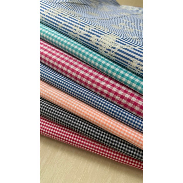 Vải cotton (SLx0.5m khổ 1.4m) kate caro, sắc nét màu đẹp, thấm hút tốt
