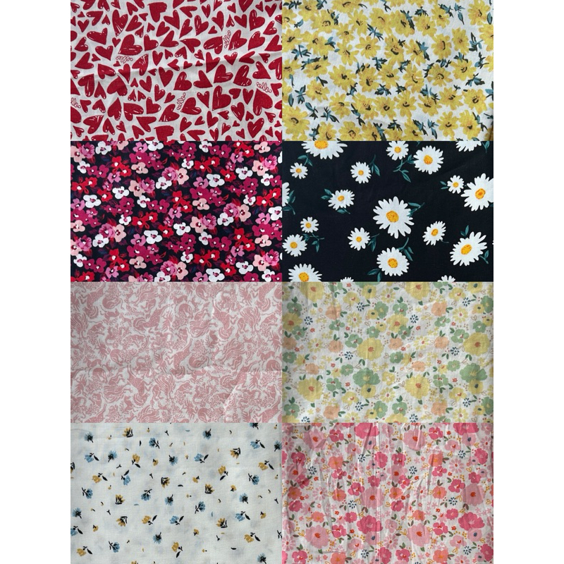 Vải Kate (SLx0.5m khổ đa dạng) in hoa may đầm, áo, decor, khăn trải bàn, dã ngoại...