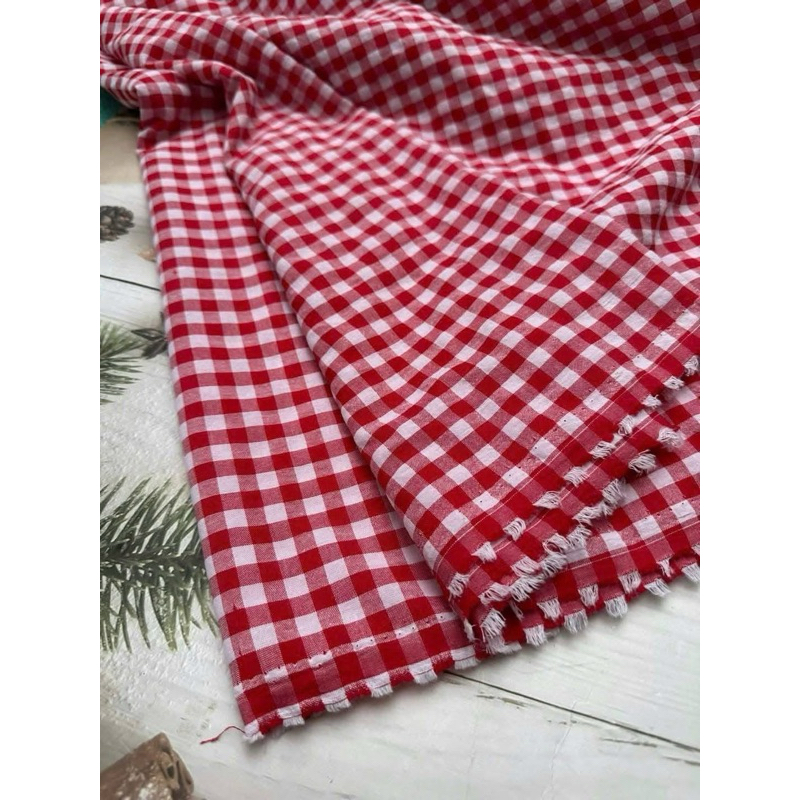 Vải xốp cotton (SLx0.5m khổ 1.5m) caro 8li, 4li nhiều màu, chất thô xốp cotton mát mẻ