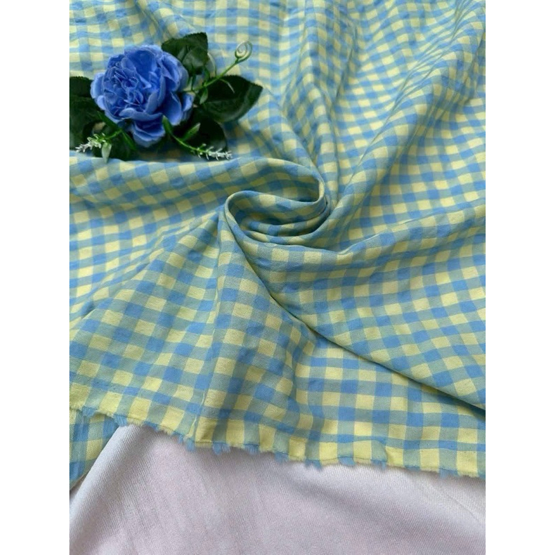 Vải xốp cotton (SLx0.5m khổ 1.5m) caro 8li, 4li nhiều màu, chất thô xốp cotton mát mẻ