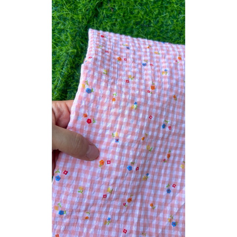 Vải xốp cotton (SLx0.5m khổ 1.5m) caro 8li, 4li nhiều màu, chất thô xốp cotton mát mẻ