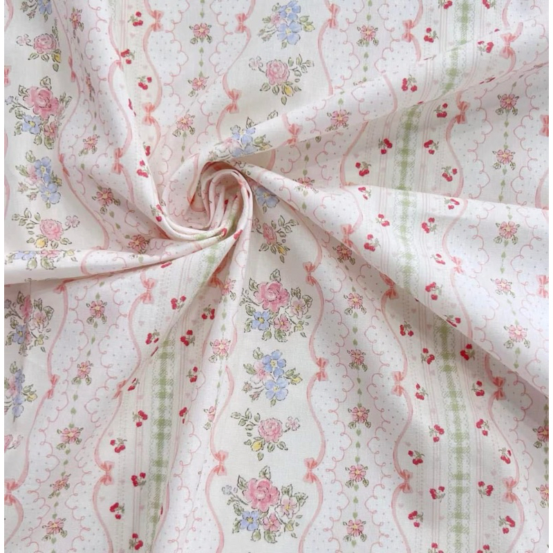 Vải thô cotton (SLx0.5m khổ 1.45m) kate lụa 3D in hoa
