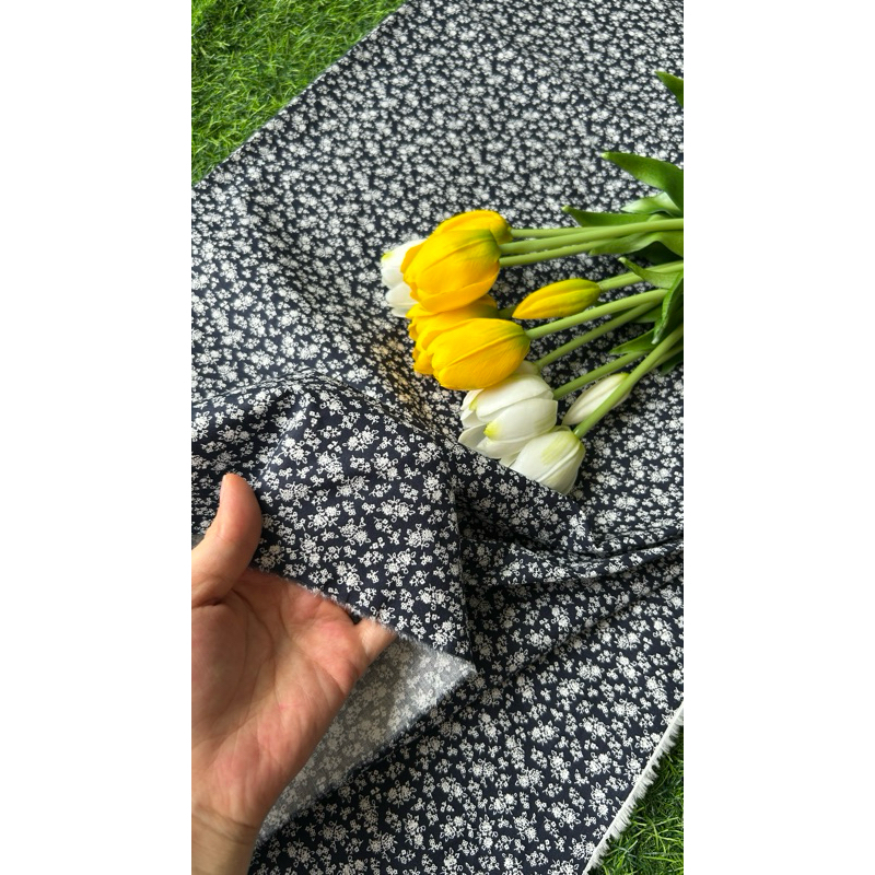 Vải thô cotton (SLx0.5m khổ 1.45m) kate lụa 3D in hoa