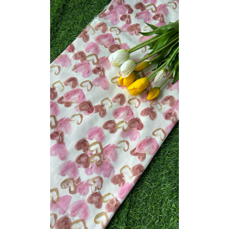 Vải thô cotton (SLx0.5m khổ 1.45m) kate lụa 3D in hoa