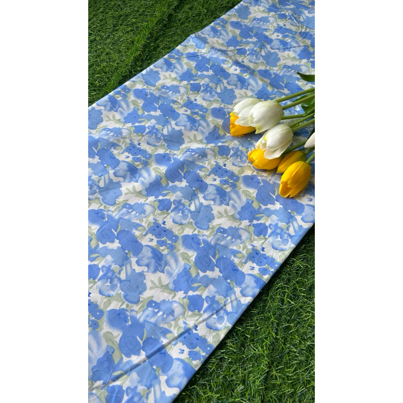Vải thô cotton (SLx0.5m khổ 1.45m) kate lụa 3D in hoa