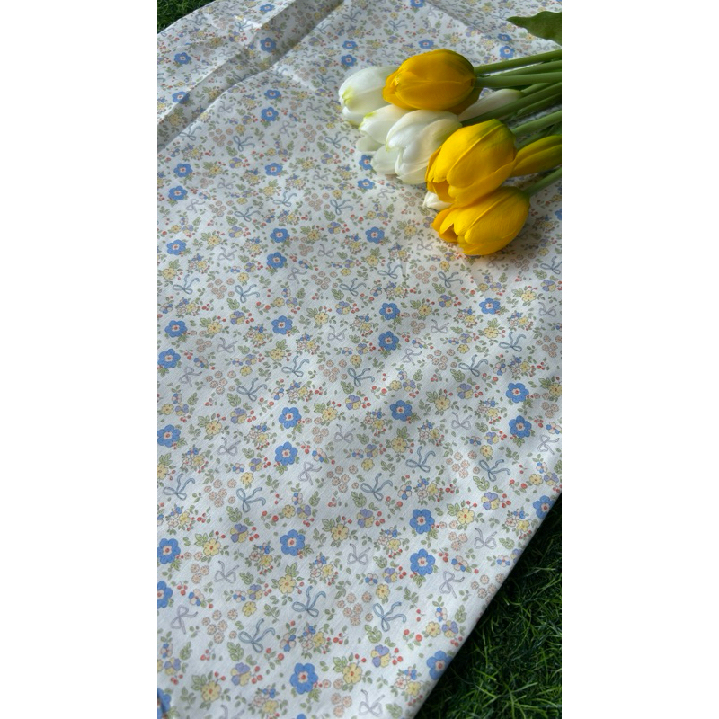 Vải thô cotton (SLx0.5m khổ 1.45m) kate lụa 3D in hoa