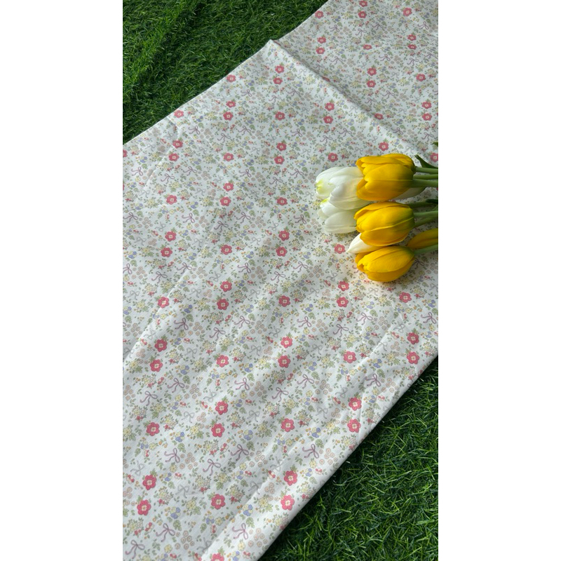 Vải thô cotton (SLx0.5m khổ 1.45m) kate lụa 3D in hoa