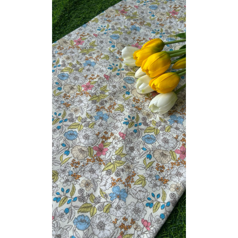 Vải thô cotton (SLx0.5m khổ 1.45m) kate lụa 3D in hoa