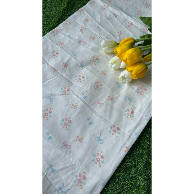 Vải thô cotton (SLx0.5m khổ 1.45m) kate lụa 3D in hoa