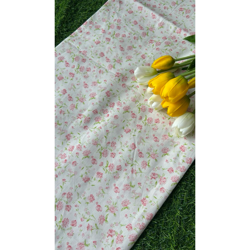 Vải thô cotton (SLx0.5m khổ 1.45m) kate lụa 3D in hoa