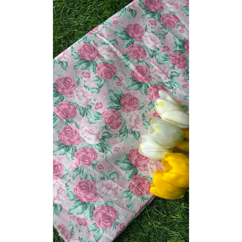 Vải thô cotton (SLx0.5m khổ 1.45m) kate lụa 3D in hoa