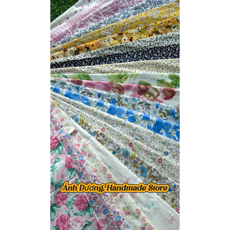 Vải thô cotton (SLx0.5m khổ 1.45m) kate lụa 3D in hoa