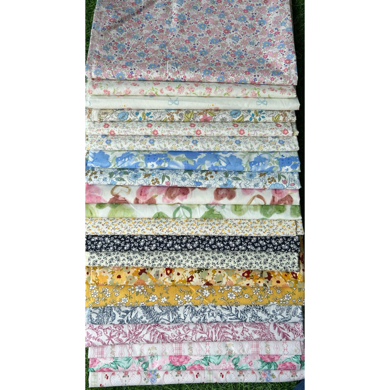 Vải thô cotton (SLx0.5m khổ 1.45m) kate lụa 3D in hoa