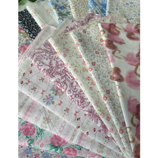 Vải thô cotton (SLx0.5m khổ 1.45m) kate lụa 3D in hoa