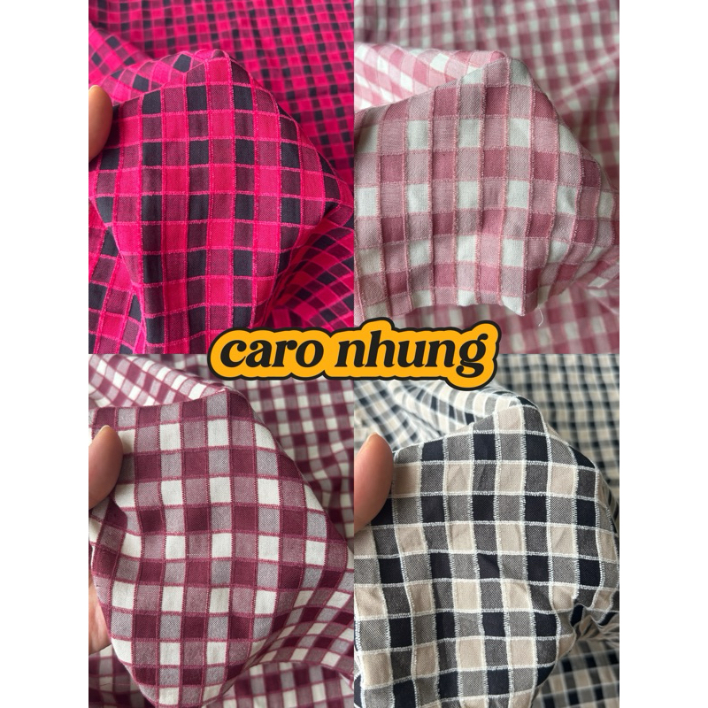 Vải cotton nhung (SLx0.5m khổ 1.5m) caro 8li, chất thô cotton mát mẻ