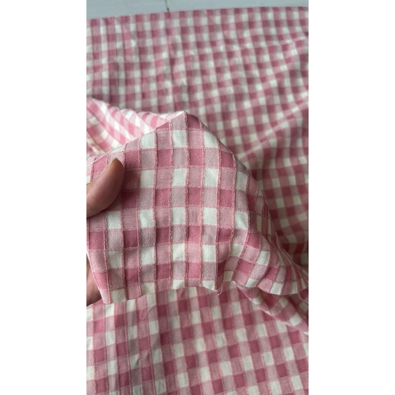 Vải cotton nhung (SLx0.5m khổ 1.5m) caro 8li, chất thô cotton mát mẻ