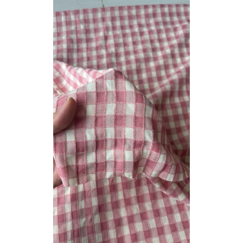 Vải cotton nhung (SLx0.5m khổ 1.5m) caro 8li, chất thô cotton mát mẻ