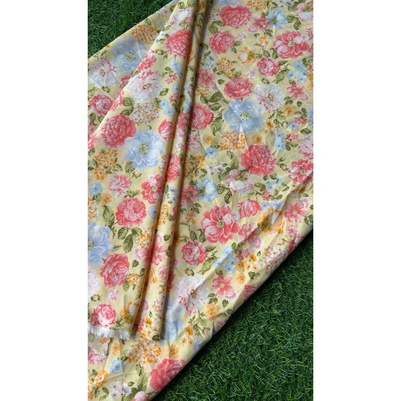 Vải lụa Thanh mai in hoa co dãn chiều, khúc 2*1.5m. (Vải khúc cắt sẵn)