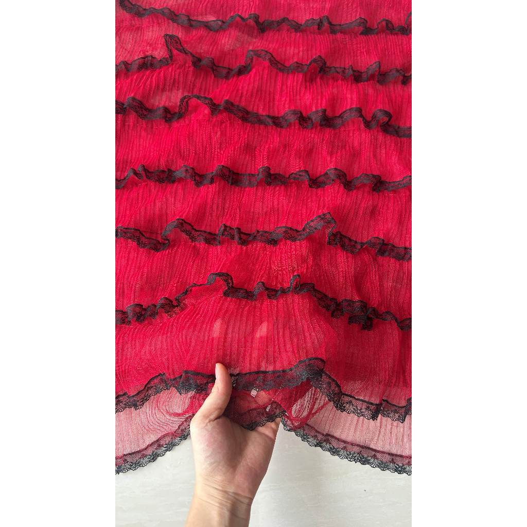 Vải lưới (SLx0.5m khổ đa dạng) bèo tầng,  gợn sóng màu hồng, đỏ