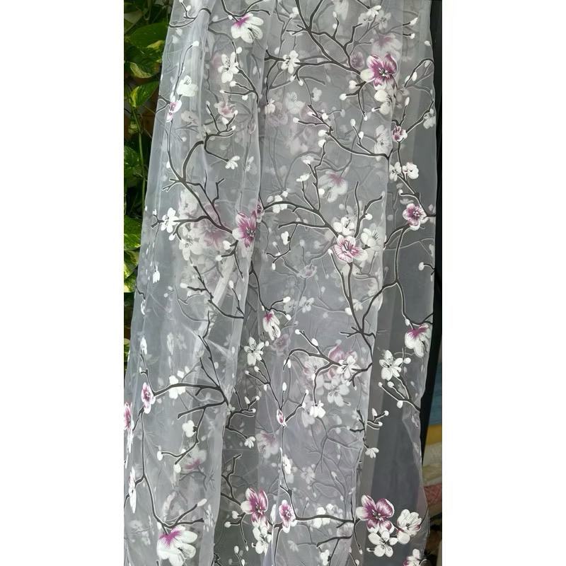 Vải voan kính (SLx0.5m khổ đa dạng) in hoa, thêu hoa nhiều mẫu