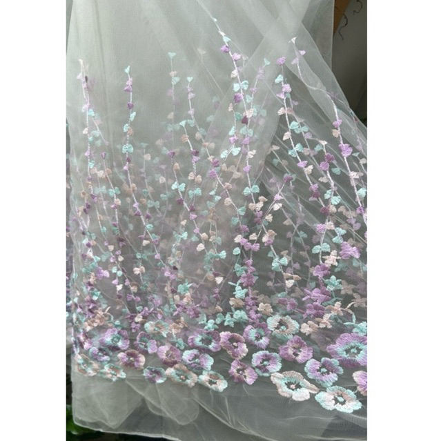 Vải lưới (SLx0.5m khổ 1.3m) thêu bông chân nhiều màu