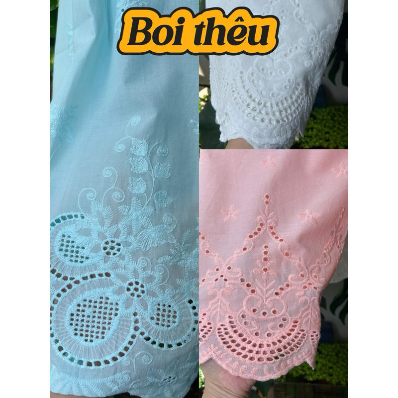 Vải boi (SLx0.5m khổ 1.35m) thêu bông chân hai đầu, boi lót