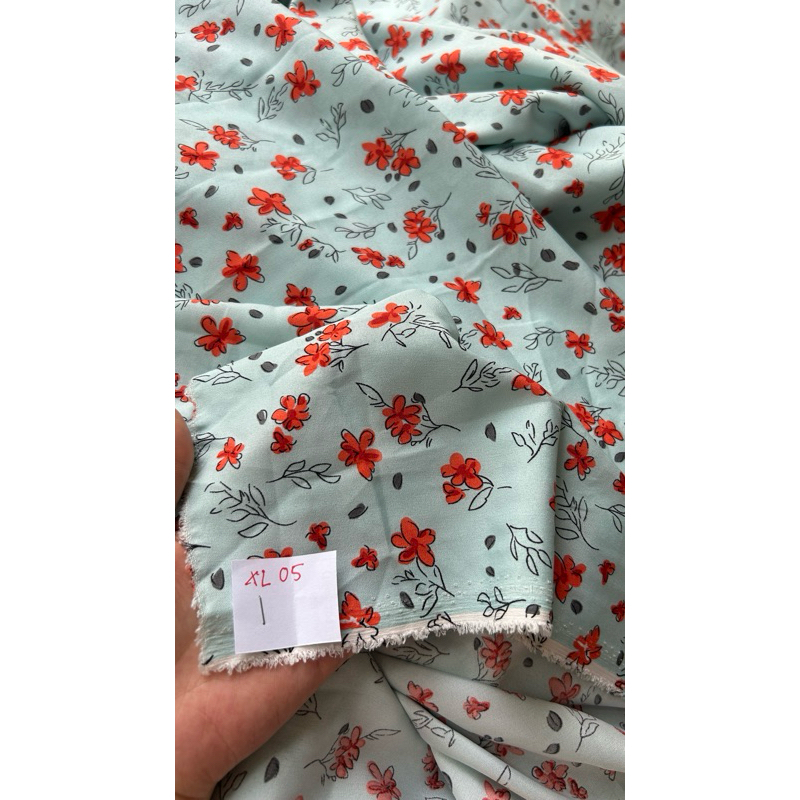 Vải Lụa 100D (SLx0.5m khổ 1.5m) lụa Nhật, hoa nhí tông xanh