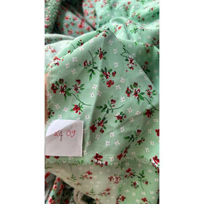 Vải Lụa 100D (SLx0.5m khổ 1.5m) lụa Nhật, hoa nhí tông xanh
