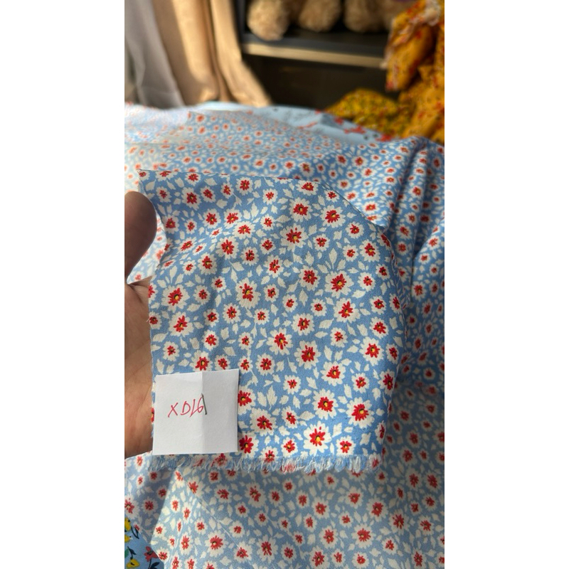 Vải Lụa 100D (SLx0.5m khổ 1.5m) lụa Nhật, hoa nhí tông xanh