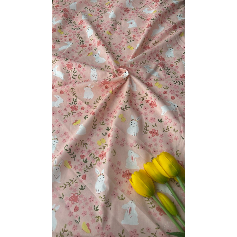 Vải thô cotton (SLx0.5m khổ 1.45m) kate lụa 3D in hình động vật, búp bê.