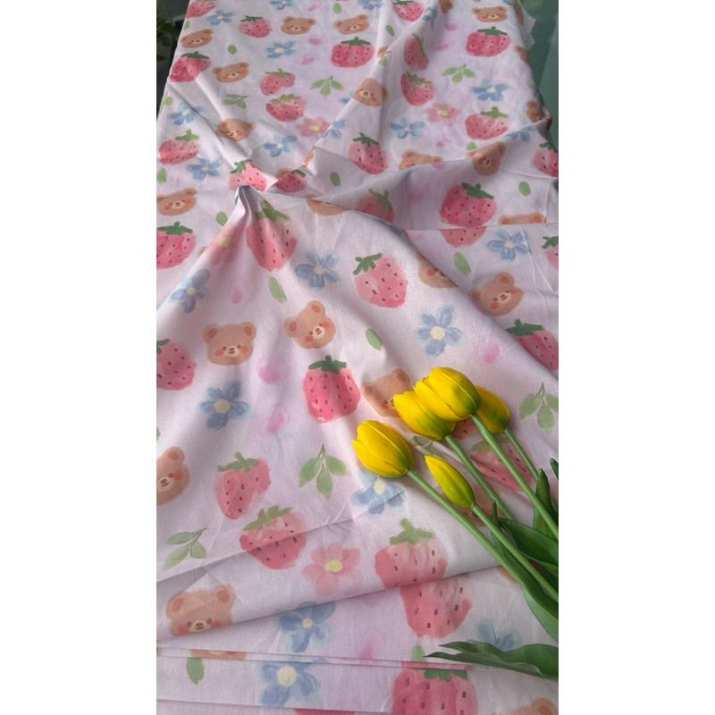 Vải thô cotton (SLx0.5m khổ 1.45m) kate lụa 3D in hình động vật, búp bê.