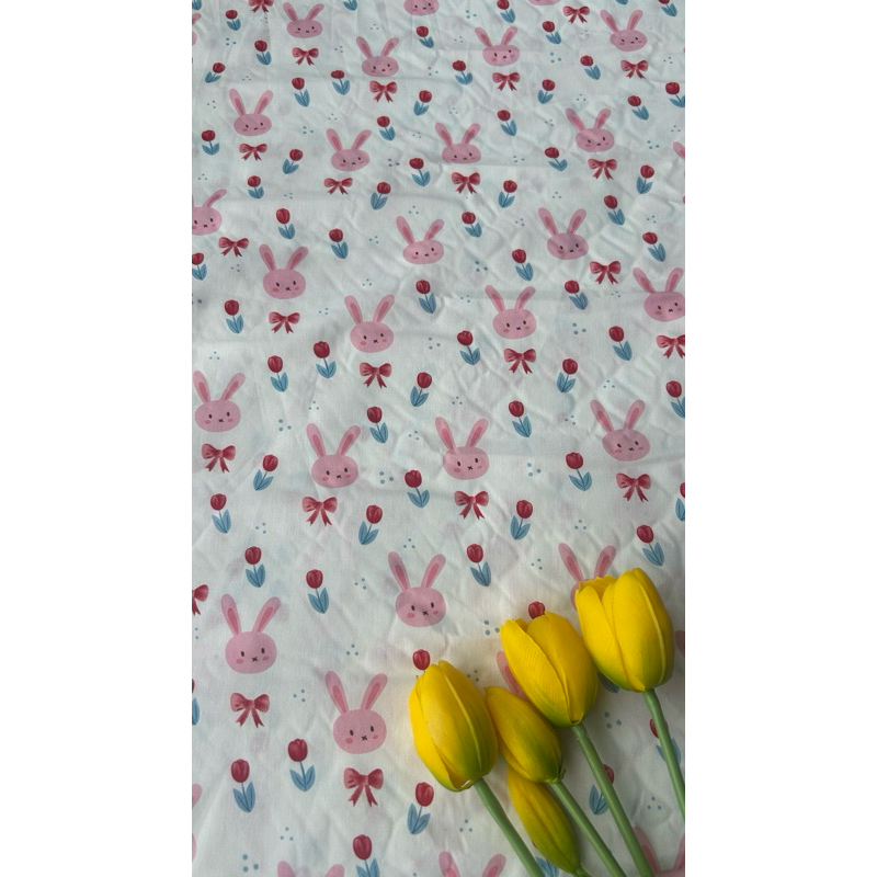 Vải thô cotton (SLx0.5m khổ 1.45m) kate lụa 3D in hình động vật, búp bê.