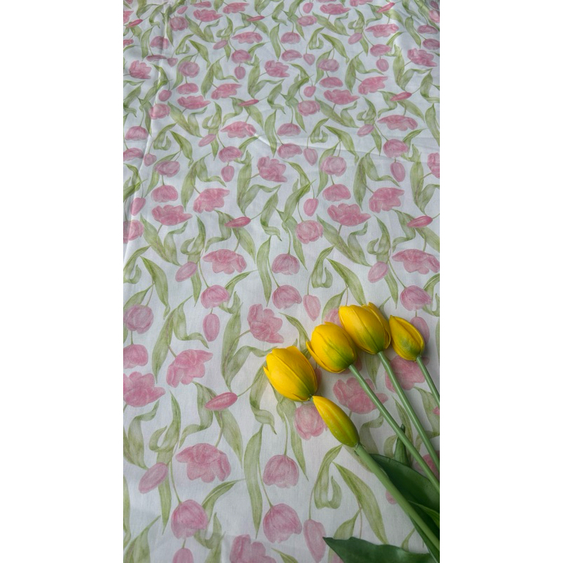Vải thô cotton (SLx0.5m khổ 1.45m) kate lụa 3D in hoa