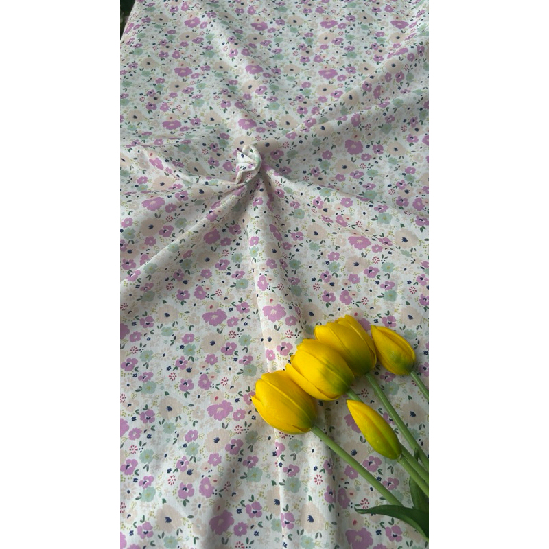 Vải thô cotton (SLx0.5m khổ 1.45m) kate lụa 3D in hoa