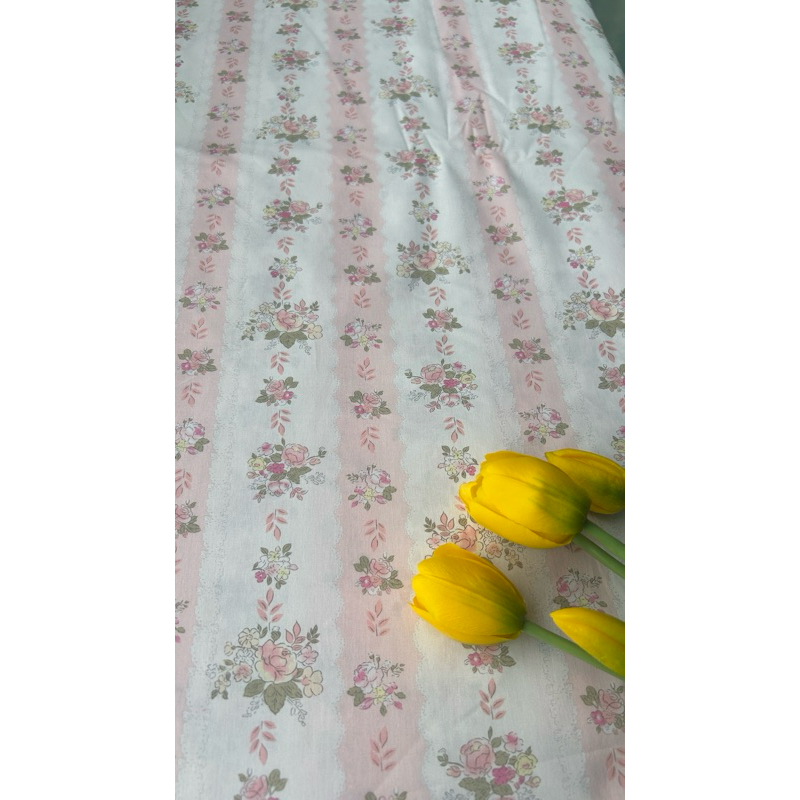 Vải thô cotton (SLx0.5m khổ 1.45m) kate lụa 3D in hoa