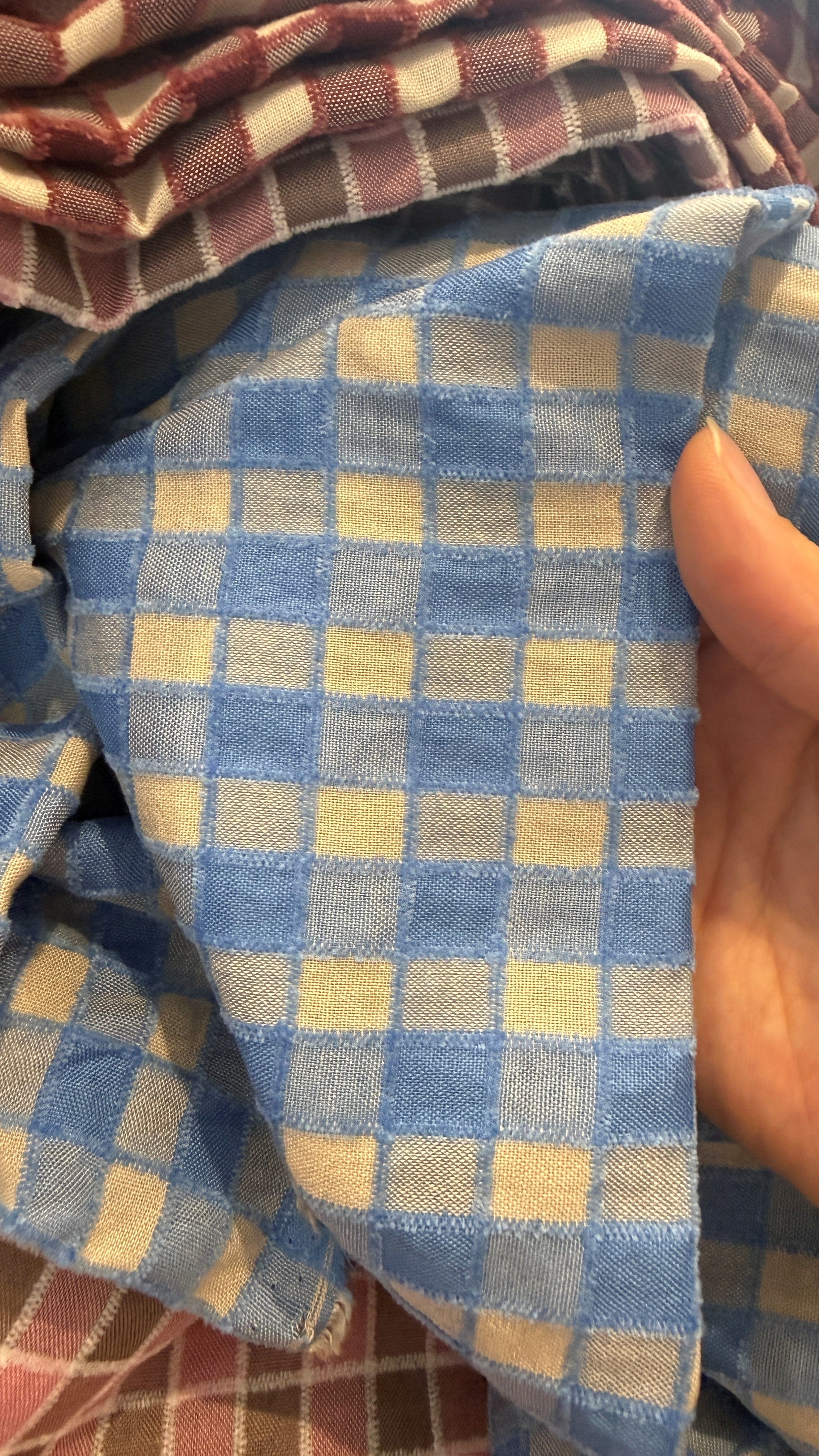 Vải cotton nhung (SLx0.5m khổ 1.5m) caro 8li, cotton thô thoáng khí và dễ chịu