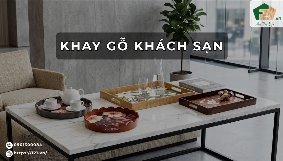 Khay gỗ khách sạn đa năng, thiết kế tay cầm tinh tế